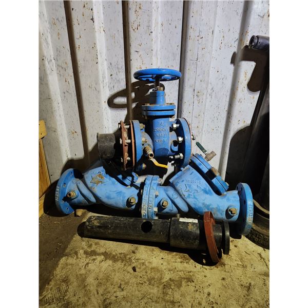 4" flanged gate valve and 4" flanged back flow preventer used for water line testing