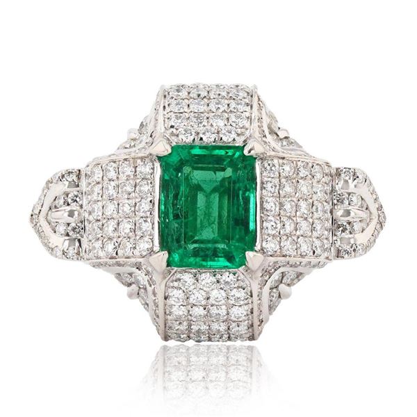 2.55 ctw Emerald and 2.40 ctw Diamond Platinum Ring