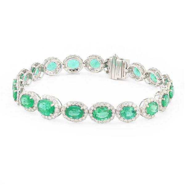 12.53 ctw Emerald and 3.80 ctw Diamond 18K White Gold Bracelet