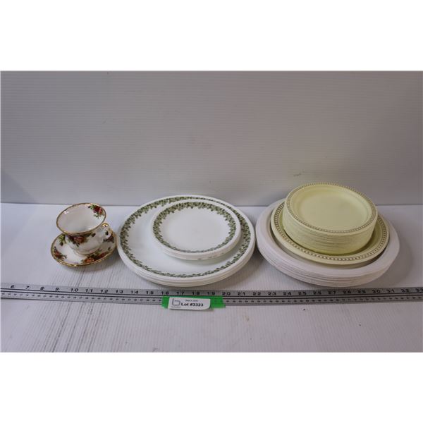 Royal Albert "Old Country Rose" Teacup Set, Corelle Plate Set, Paper Plate Set