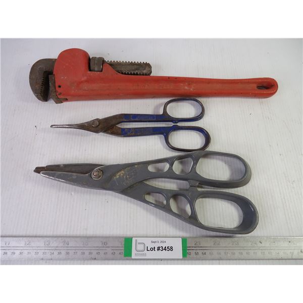 (2) Straight Snips and 18" Pipe Wrench