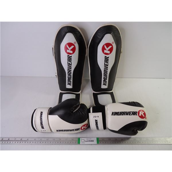 Kimurawear Shin Guards-Size Small and Pair of 6 oz. Boxing Gloves