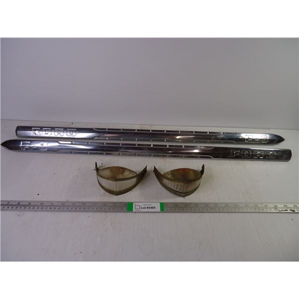 1951 Ford Truck F-3 Side Moulding Spear Ornaments and (2) Ford Park Lights