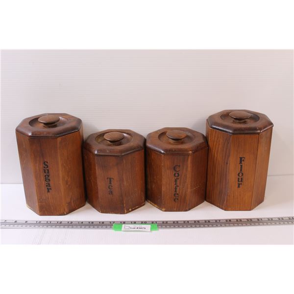 Vintage Wood Kitchen Canister Set (Flour, Sugar, Tea & Coffee)