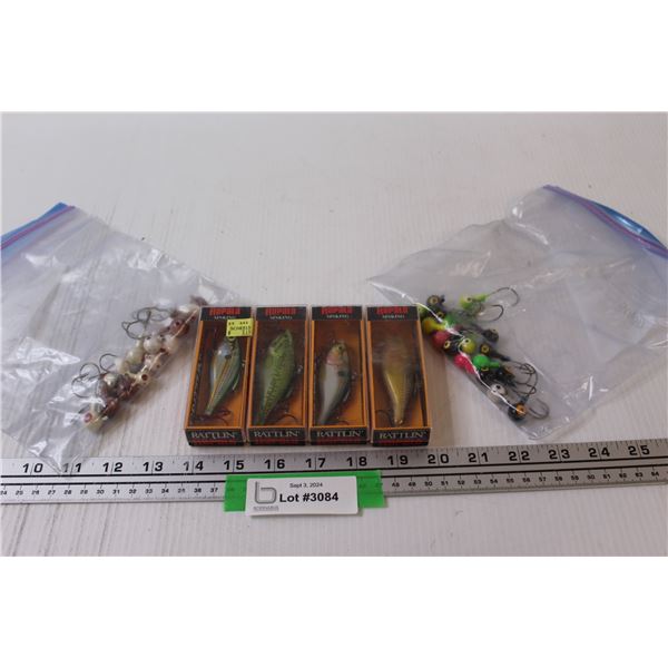 (4) Spinning Rapala Fishing Lures & Assorted Lead Heads
