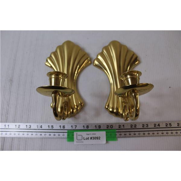 (2) Brass Candle Wall Sconces - 7.5" x 4"