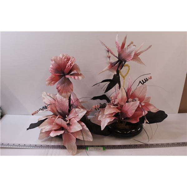 (2) Pink Flower Displays - 16" x 8"