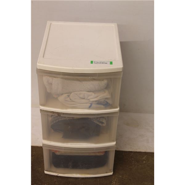 * Plastic Three Drawer Storage Unit w/Contents - 13" x 16" x 25"