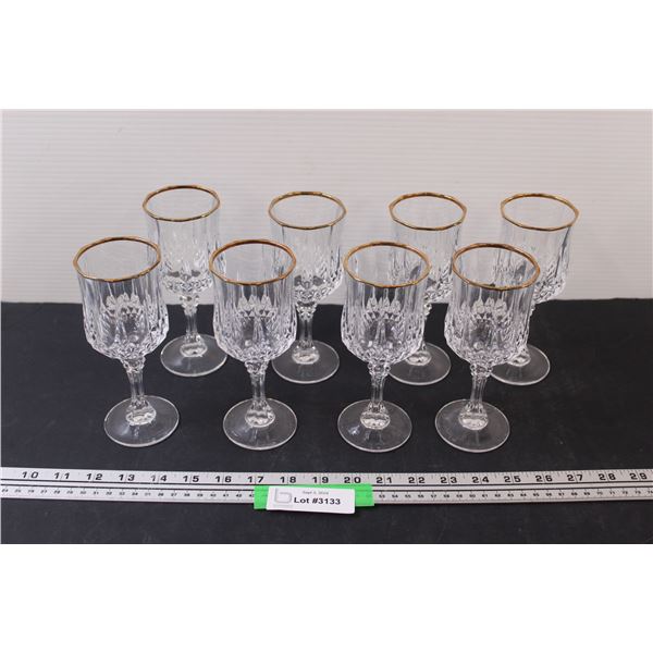 (8) Crystal Wine Glass w/Gold Rims