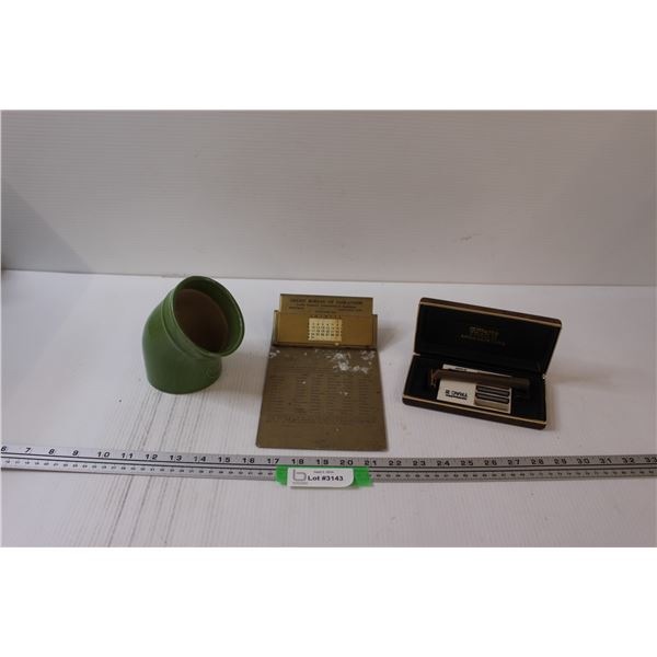Green Pipe Planter, Credit Bureau Clip Board, Gillette Razor Set