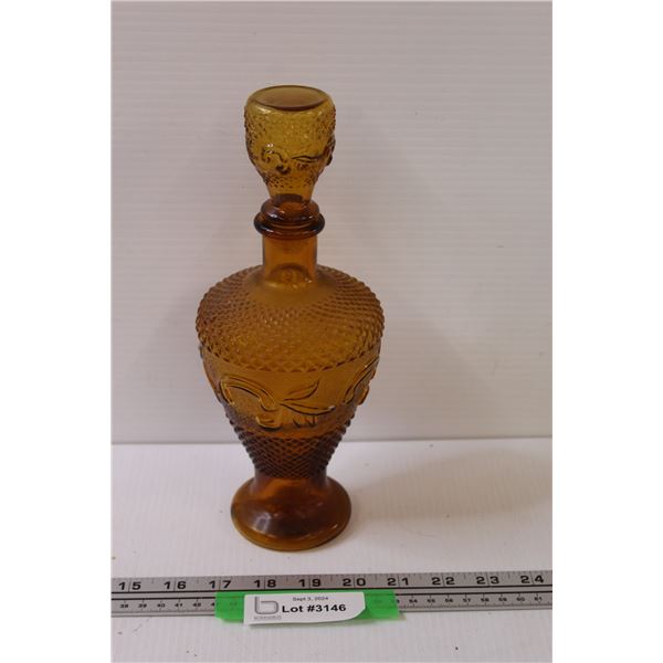 Vintage Amber Glass Decanter - 10.5" Tall