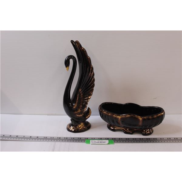 Vintage Black & Copper Flower Vase & Holder - 14" tall & 10" Long