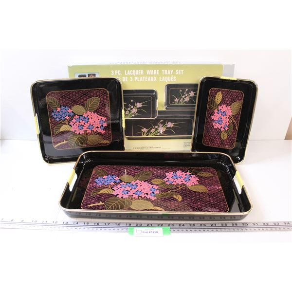 Asian Style Lacquerware Three Tray Set in Box
