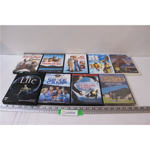 (9) DVDs: Ice Age, My Girl, Dinosaur, Space Camp, Unfortunate Events, Misc.