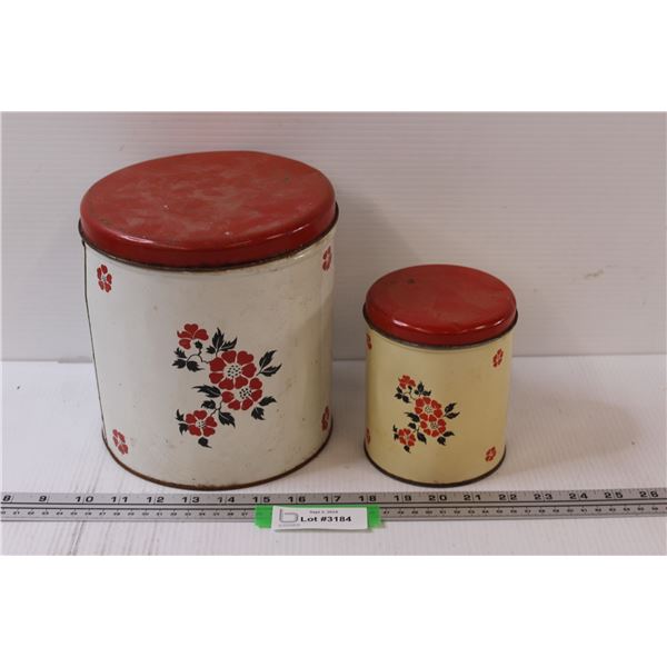 (2) Vintage Metal Decoware Canisters - Some Wear