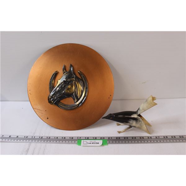 Sea Bird Made from Bull Horn & Copper Lucky Horse Shoe Wall Decor