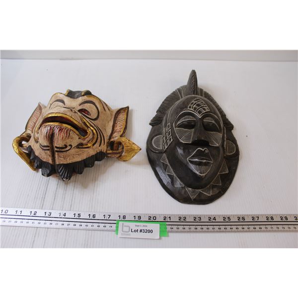 (2) Wooden Masks: Monkey Mask & African Mask