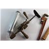 Image 4 : Hammer, Manual Vintage Drill, Adjustable Wrench and Pump