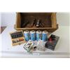 Image 1 : Dowel Jig - Router Bits - (4) Cold Shot Refrigerants - (2) VHS Tapes (NIB) - Wooden Crate - 2"-1/7/8