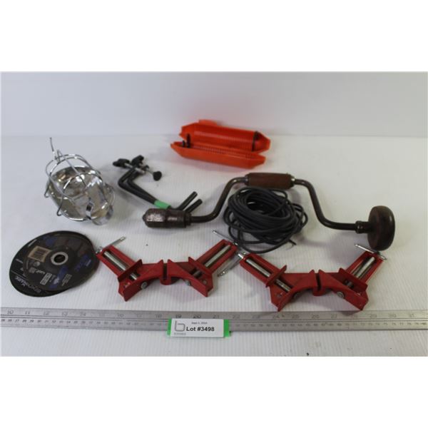 Trouble Light Bulb Housing - (2) Clamps - Hand Drill - Misc. Items