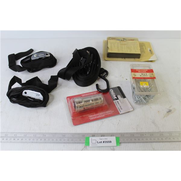 Digital MultiMeter - 2" #10 Wood Screws - Battery Brush - (3) Tie Down Ratchet Straps