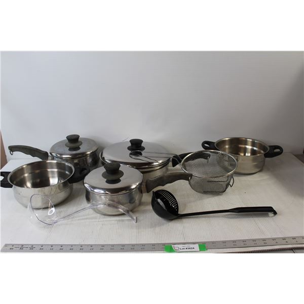 (4) Pots, Strainer Pot, Fryer Basket, Kitchen Strain Pour Spoon, Punch Bowl Ladle