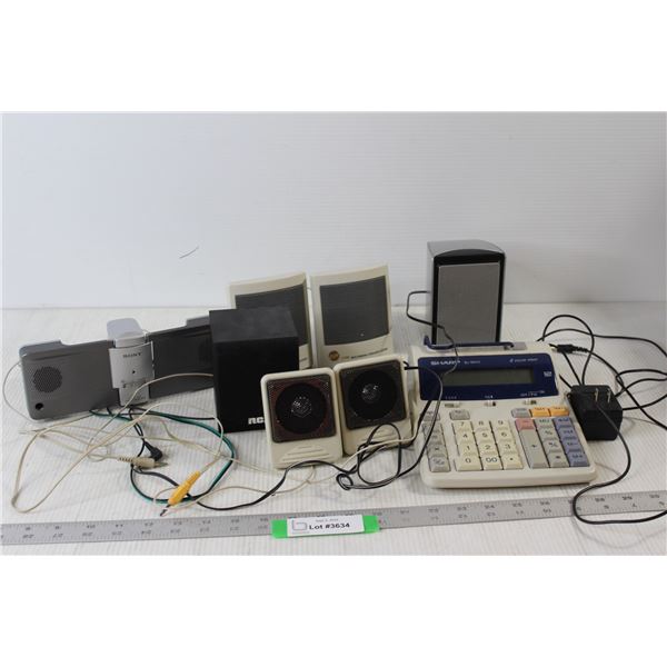 Sharp Printing Calculator Missing Paper - Tested Works, (7) Various Small Speakers - All Untested