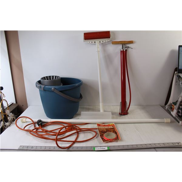 Mop Bucket, Air Pump, Lint Roller, Extension Cord, TrimBrite Fluorescent Tape, White Walking Stick??