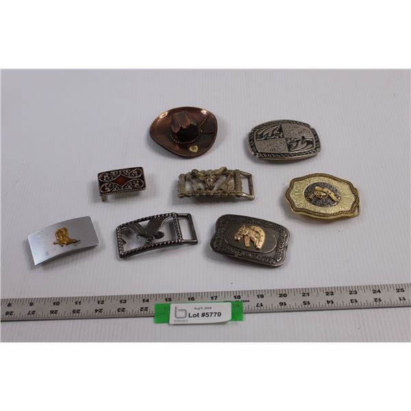 (7) Vintage Belt Buckles & Copper Alberta Canada Cowboy Hat