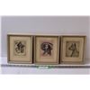 Image 1 : (3) Charcoal Drawings in Frames - 9" x 6" - Various Artists - One Frame Has Crack in Glass