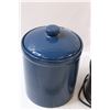 Image 2 : Blue Storage Crock, Wooden Chip & Dip Platter, Mini Crockpot, Extra Large Wine Glass