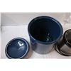 Image 3 : Blue Storage Crock, Wooden Chip & Dip Platter, Mini Crockpot, Extra Large Wine Glass