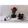 Image 1 : Faux Flowers in Vase, (2) Computer Speakers, (2) Vehicle Chargers