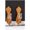 Image 1 : (2) Wooden & Glass Wall Mount Candle Holders - 11" Long