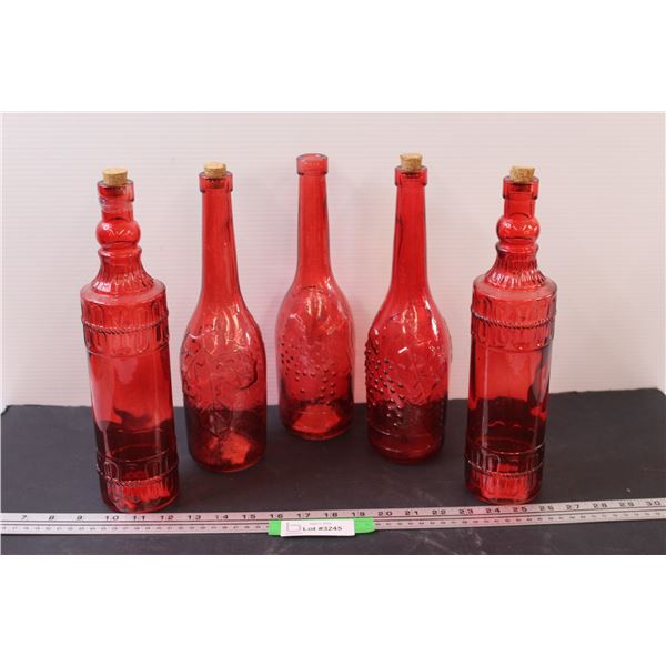 (5) Red Glass Bottles