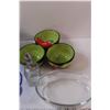 Image 4 : (6) Blue Glass Dessert Bowls, Canister, (3) Dip Trays, Vinegar Pourer, Misc.