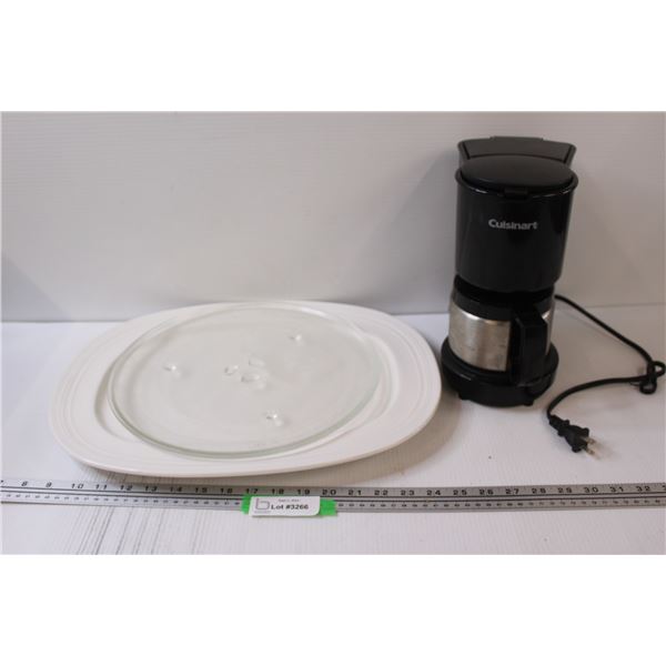 Cuisinart Mini Coffee Brewer, White Serving Tray & Microwave Glass Plate