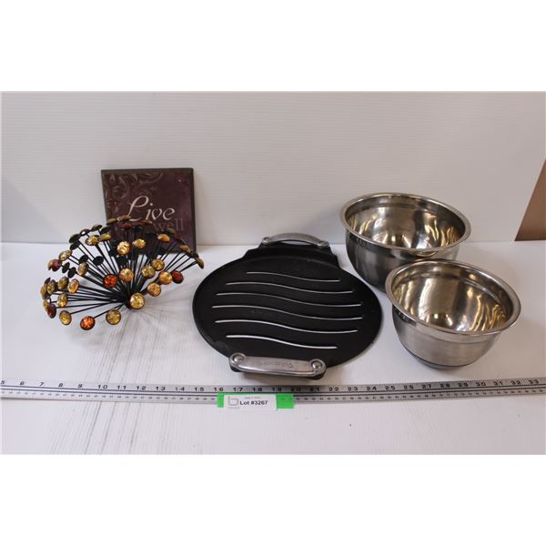 Cuisinart Grill, (2) Mixing Bowls, (2) Home Decor Items