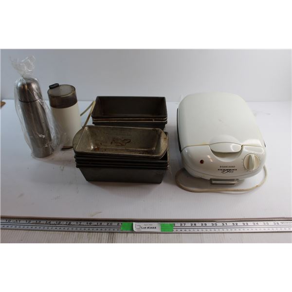 Black & Decker Griddle - Untested, (11) Bread Pans, Thermos and Grinder - Untested