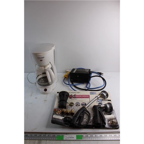 All Weather Timer, Black & Decker Coffee Machine - Untested and 7pc Nozzle Set - New