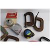 Image 4 : (3) Tape Measures, (4) C - Clamps. (3) Wire Strippers and Assorted Items