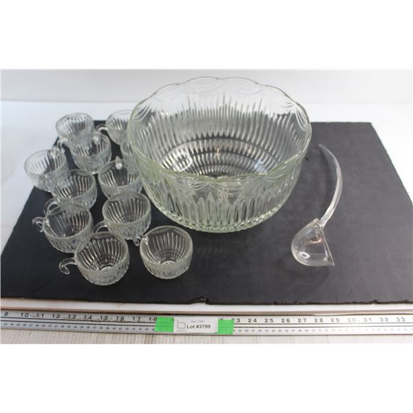 Punch Bowl, (12) Cups and Plastic Ladle