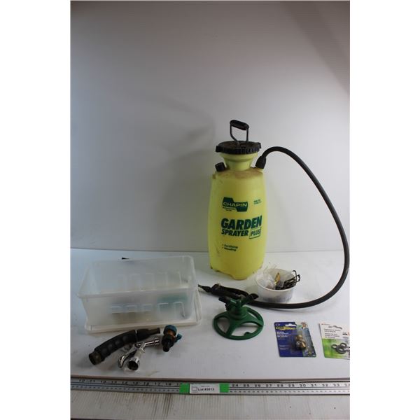 *Plastic Container, Chapin Garden Sprayer Plus and Assorted Garden Accessories