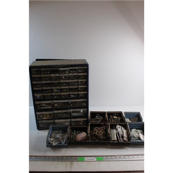 (8) Plastic Trays, Multi Tool Drawer and Assorted Hardware