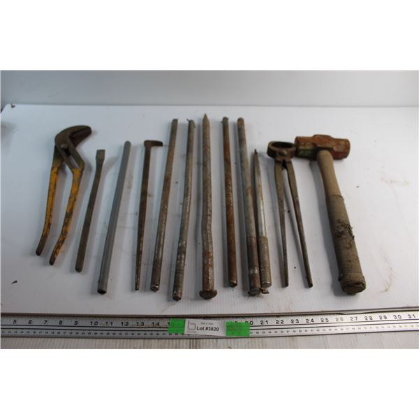 Jaw Locking Pliers, Hammer, Nail Puller and Assorted Items
