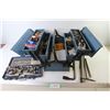 Image 1 : Fold Out Tool Box w/ Contents - Partial Socket Set - Sm Chipping Hammer & Rods
