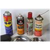Image 2 : Cans of Lubricants - (2) Magnetic Trays - Multimeter - Mastercraft Digital Thermometer - Dial Gauge