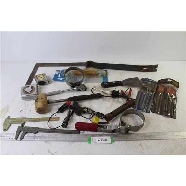 (2) Needle File Set - Calipers - Window Screen Tool - Oil Filter Wrenches - Prybar - Misc. Hand Tool