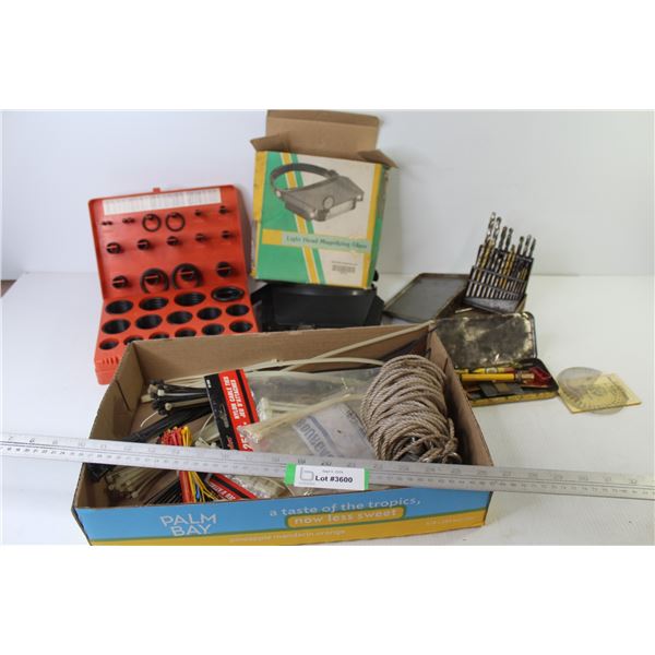 Rubber O-Ring Kit - Head Magnifying Glass - Drill Bits - Cable Ties - Nylon Rope