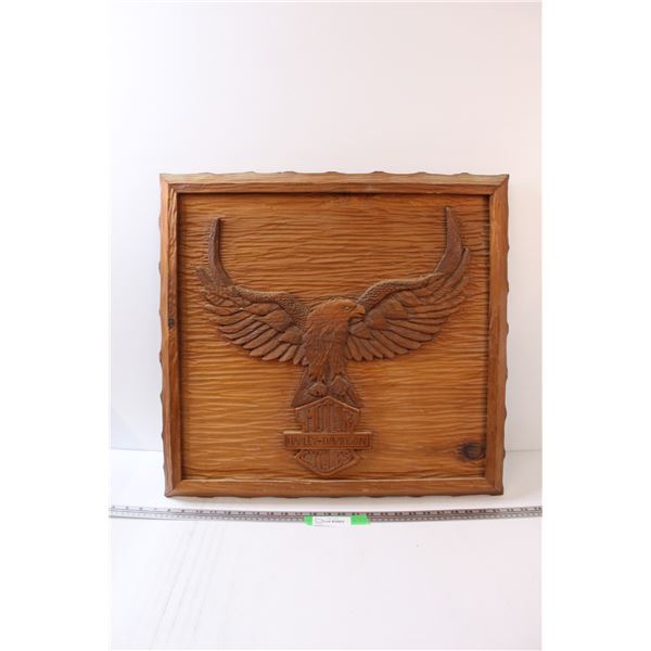 Wood Carved Harley Davidson Sign - 25" x 23"